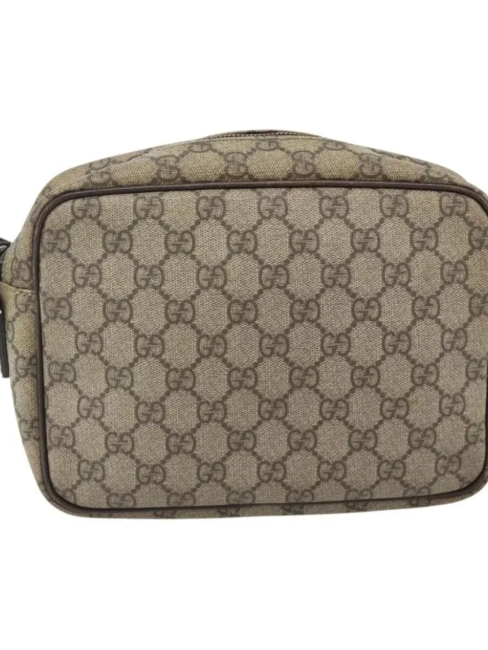 GUCCI GG Supreme Shoulder Bag PVC Beige Silver 114291 Auth
